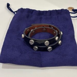 Authentic Tory Burch Double Wrap Logo Stud Black Patent Leather Bracelet
